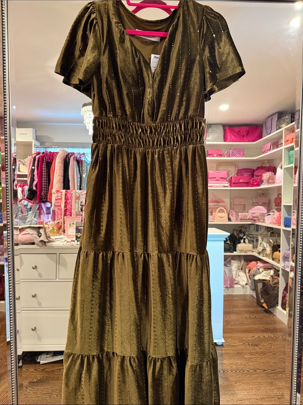 Taylor Womens Olive Green Tiered Maxi Dress